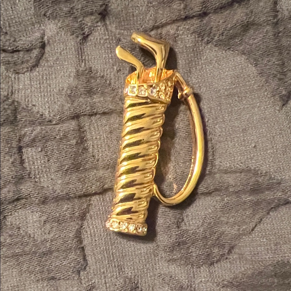 Gold Golf Club Brooch Vintage